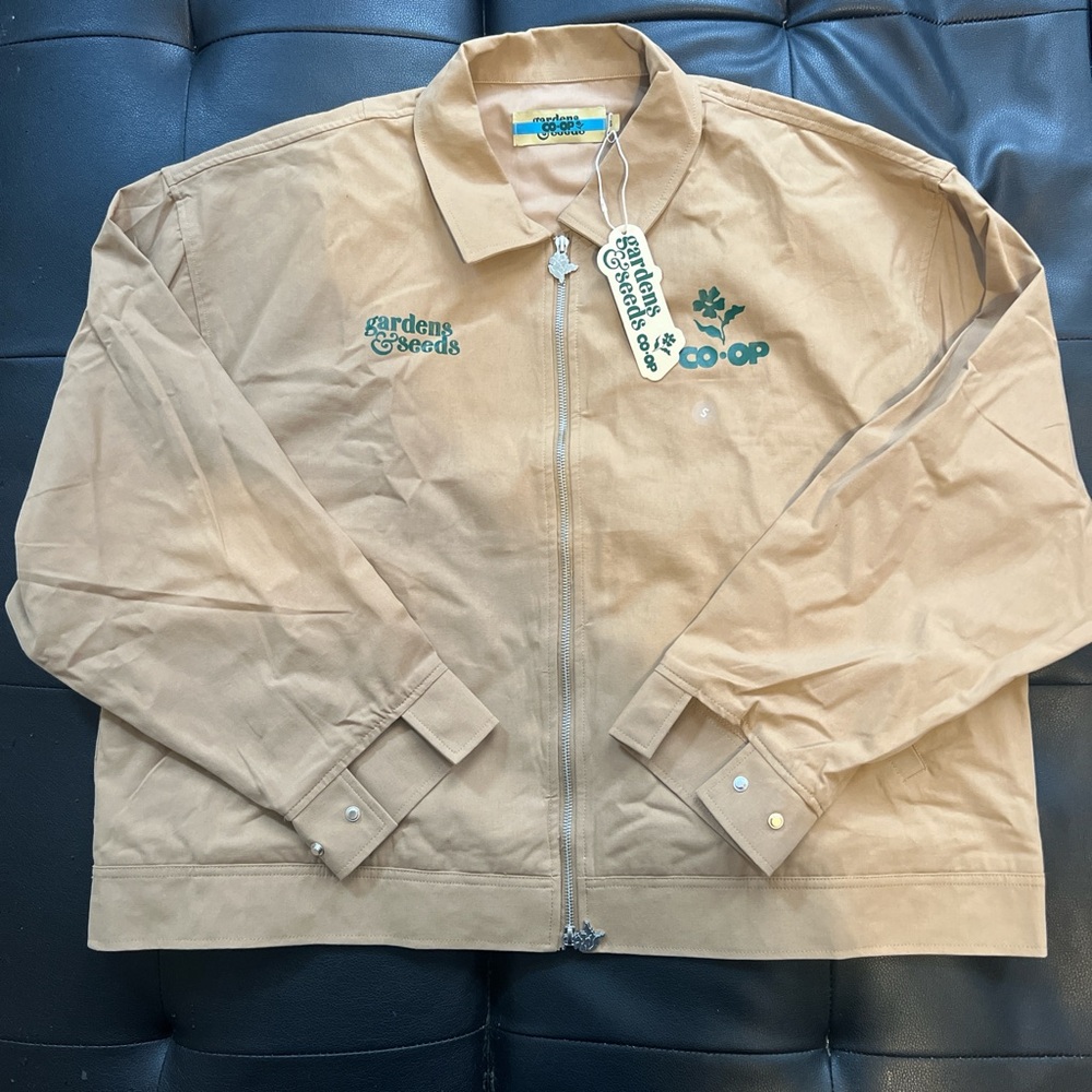 Tan Co-op Jacket with Green Embroidery